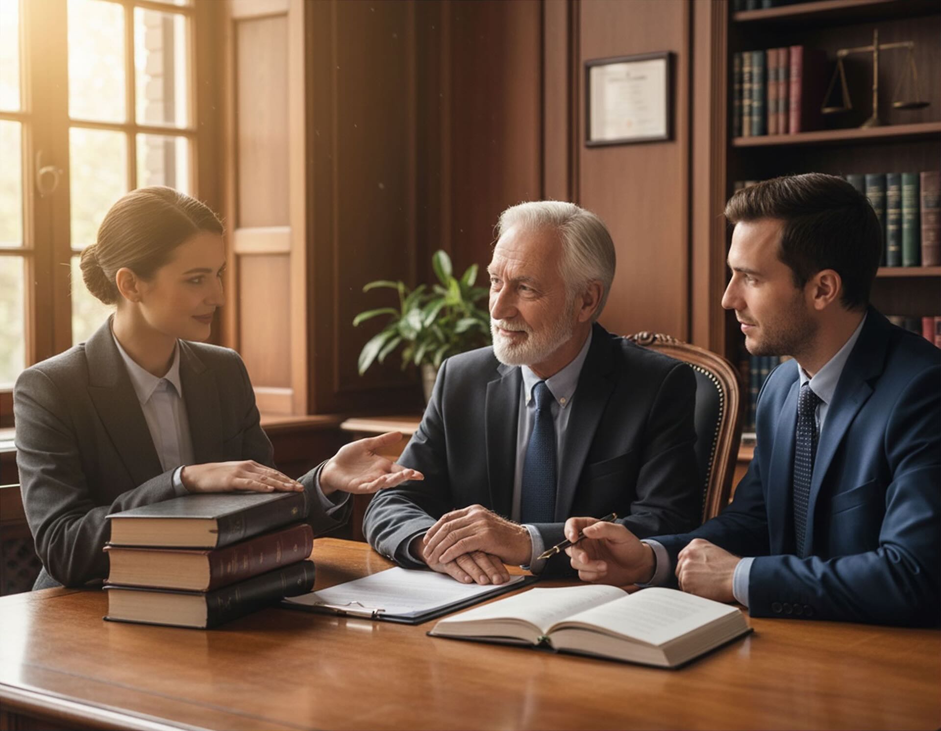 A lawyer discussing a contested will with an older client